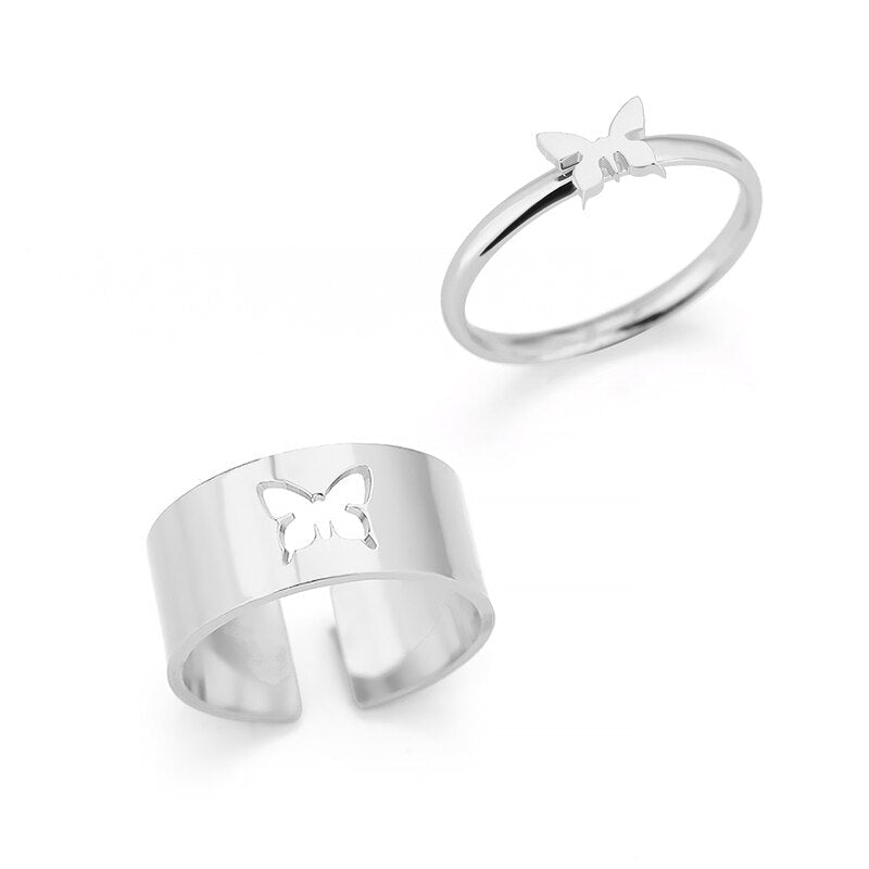 Vintage Butterfly Rings For Women Men Couple Ring Set Open Cuff Engagement Wedding Rings Adjustable Matching Ring Jewelry Bague