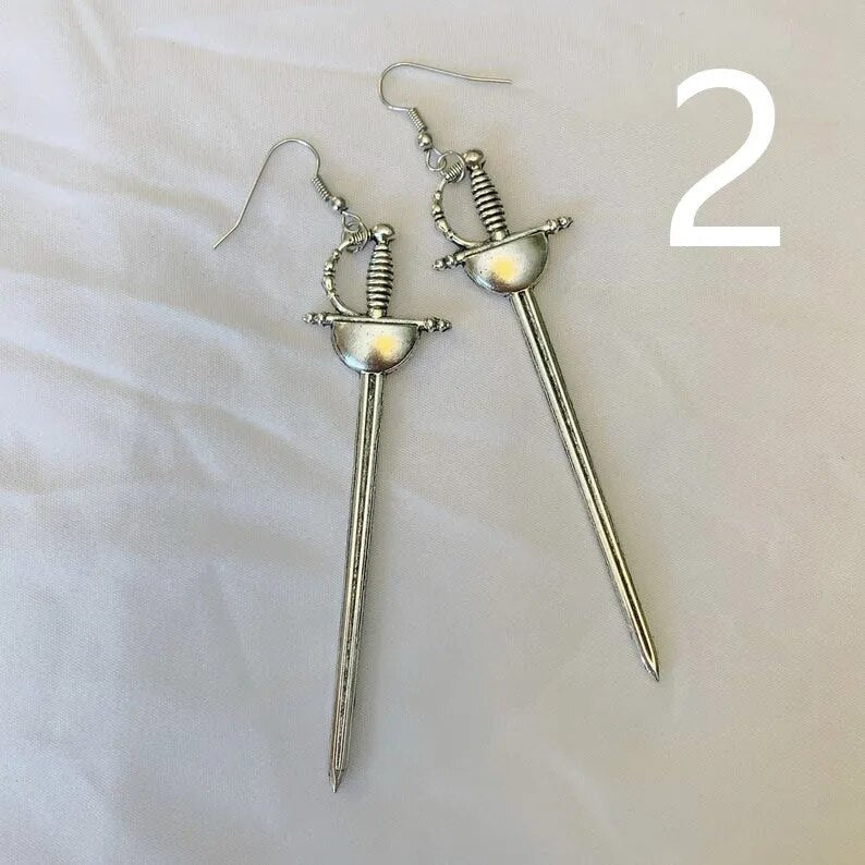 Gothic Black Night Warrior Earrings Sun Ring Sword Earrings Classic Eardrop Big Sword Statement Mystical Jewellery Women Gift