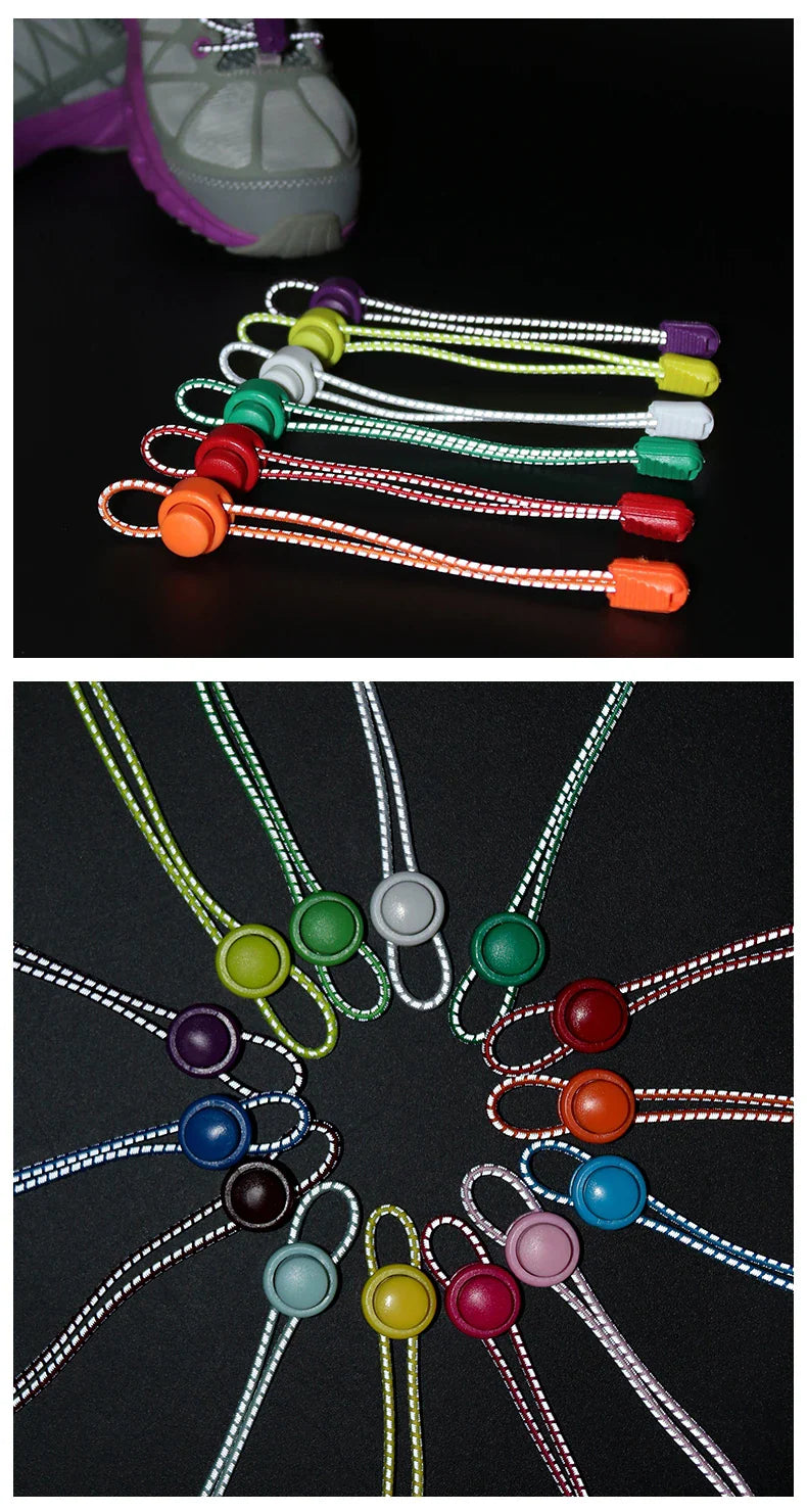 1 Pair Elastic Shoelaces Reflective Push The Spring Lock No Tie Shoe Laces Used For Sneakers Hiking Shoes Lazy Lace Round