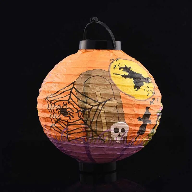 1pc Pumpkin Light Bat Spider Black Paper Orange White Hanging Lantern Halloween Birthday Party DIY Decoration Halloween Supplies