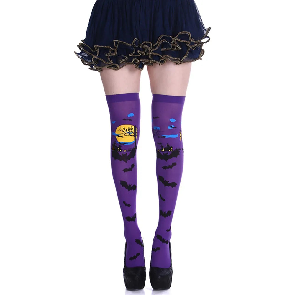 Adult Child Women Girls Halloween Costumes Cosplay Accessories Stockings Socks Black White Stripe Clown Nun Bat Print Umorden