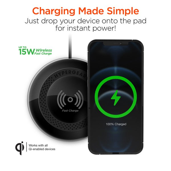 Power up without plugging in. The HyperGear ChargePad Pro delivers a blazing-fast 15W wireless charge in a sleek, ultra-slim design that looks as good as it performs. Whether you're at your desk, bedside, or on the go, this charger keeps your devices powered and your space clutter-free.