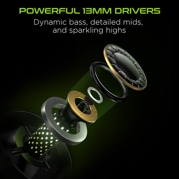 Exploded view of an audio driver—shows internal components like diaphragm, voice coil, and magnet, emphasizing dynamic bass, detailed mids, and sparkling highs for premium sound quality.