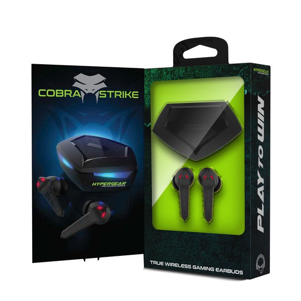 HyperGear Cobra Strike earbuds—25-hour playtime, dual mics, touch controls, and lag-free Bluetooth audio for seamless gaming.