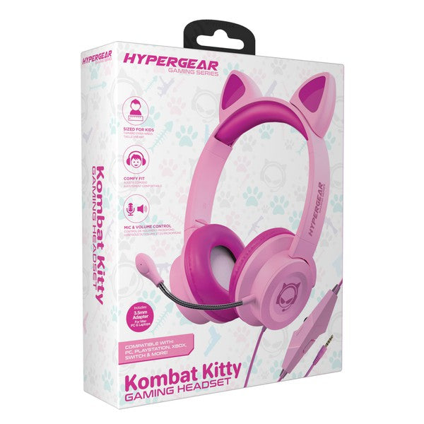 Meet Kombat Kitty—the purr-fect gaming headset designed just for kids! With plush ear cushions, an adjustable padded headband, and adorable cat ears, this headset delivers high-definition stereo sound and all-day comfort for gaming, streaming, and schoolwork. Whether they're teaming up in Fortnite or tuning into online classes, Kombat Kitty keeps kids connected and confident.