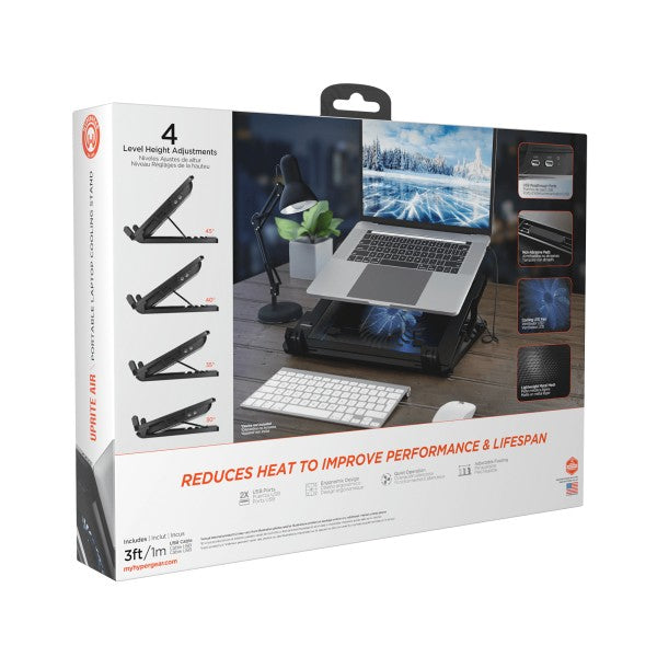 Say goodbye to overheating and hello to elevated performance. The HyperGear UpRite Air Portable Laptop Cooling Stand is engineered to keep your laptop cool, your posture aligned, and your workflow optimized—whether you're at your desk, on the couch, or working remotely.