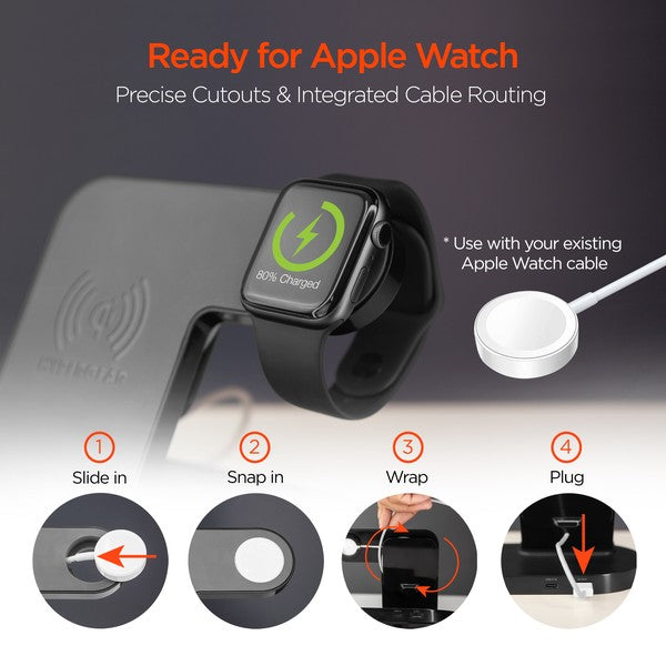 Streamline your charging setup with the HyperGear 3-in-1 Wireless Charging Dock—your all-in-one solution for powering up your smartphone, smartwatch, and earbuds simultaneously. With fast wireless charging, dual coil technology, and a sleek upright design, this dock keeps your essentials charged and your space clean.