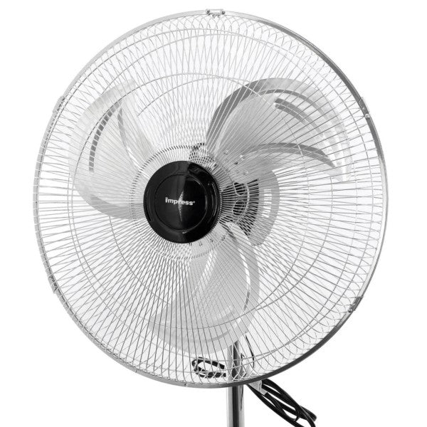 The Impress 18-in 2-in-1 Chrome High-Speed Oscillating Fan combines a powerful, high-velocity airflow with versatile two-in-one operation in a sleek chrome finish, delivering wide oscillation for room-wide cooling.