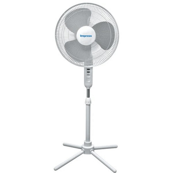 The Impress Easy-Assemble Stand Pedestal Floor Fan is a versatile, energy-efficient pedestal fan designed for quick setup, adjustable height, and smooth, wide airflow to cool any space.
