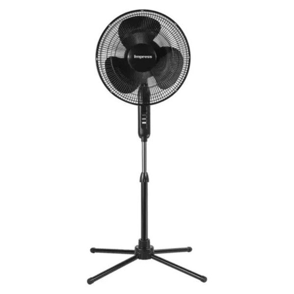 The Impress Easy-Assemble Stand Pedestal Floor Fan is a versatile, energy-efficient pedestal fan designed for quick setup, adjustable height, and smooth, wide airflow to cool any space