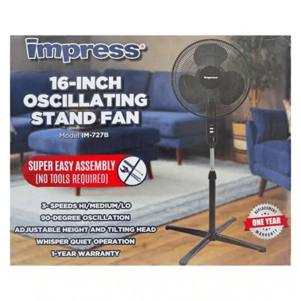 The Impress Easy-Assemble Stand Pedestal Floor Fan is a versatile, energy-efficient pedestal fan designed for quick setup, adjustable height, and smooth, wide airflow to cool any space