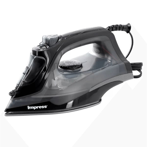 The Impress mid-size non-stick iron with spray burst is a versatile iron that smoothly glides over fabrics, features a non-stick soleplate, and includes a spray burst function for easy wrinkle removal.