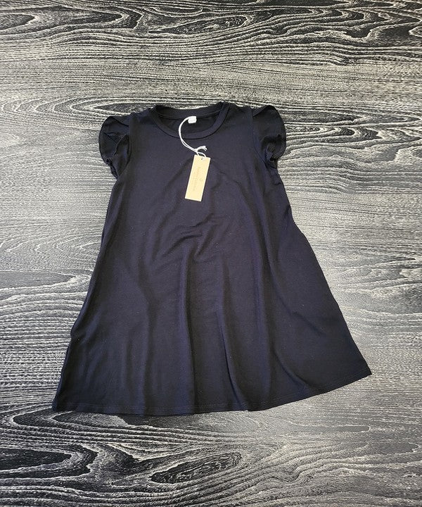Kids bamboo tulip dress with ruffle sleeves, side pockets, and a relaxed fit — breathable and gentle on sensitive skin