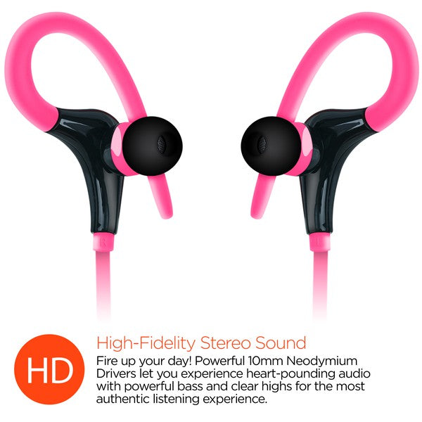 Pink Marathon Earphones with ear hooks