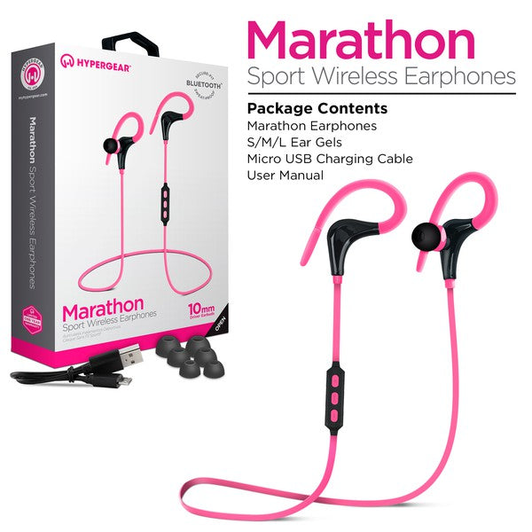 Whether you're crushing a workout or racing through your day, the HyperGear Marathon Wireless Sports Earphones are your go-to for high-performance sound and all-day comfort. With a secure behind-the-ear hook design and sweatproof fit, these earphones are made for movers, shakers, and sound chasers.