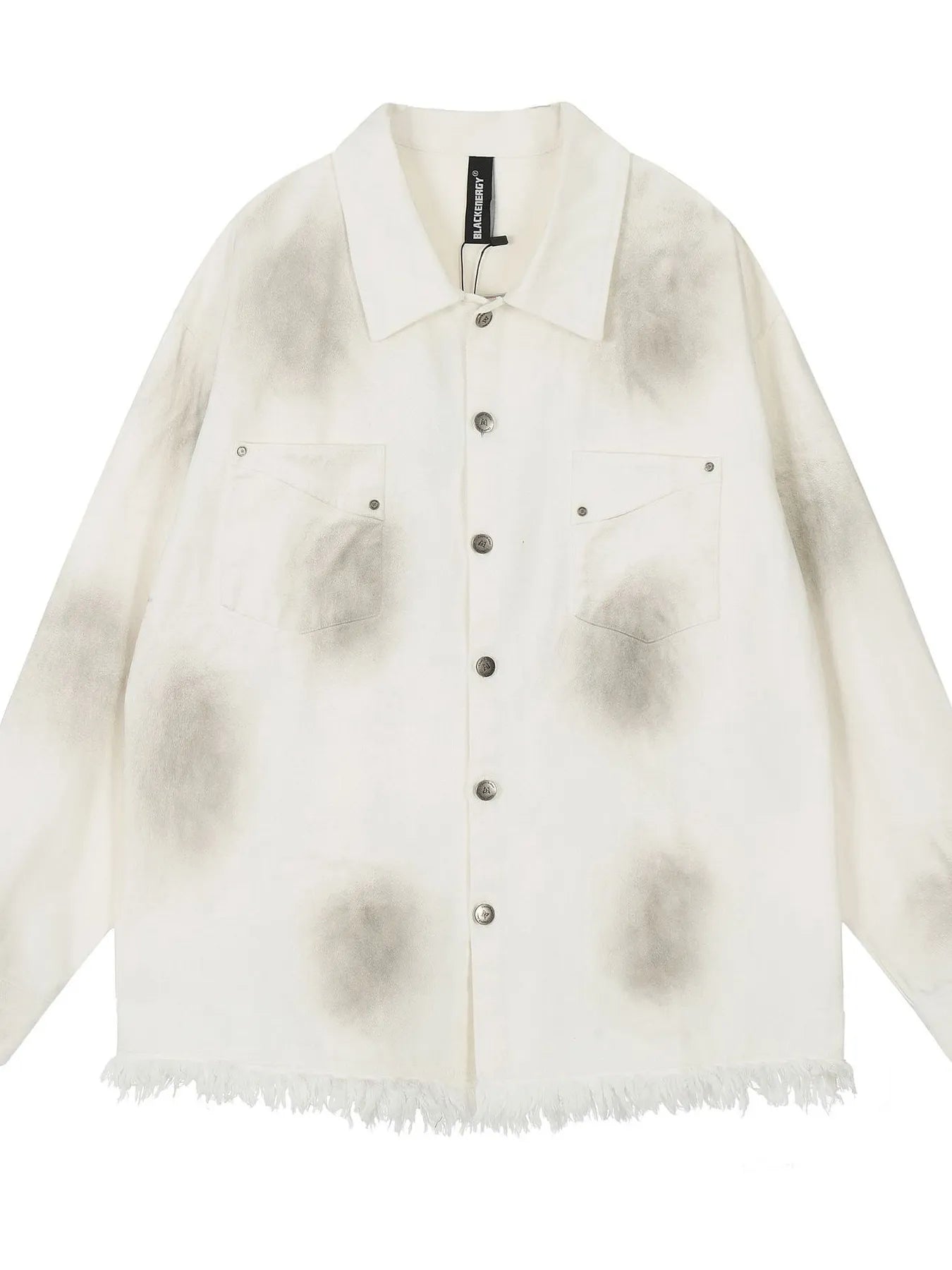 This men's button-up shirt features a distinctive raw-hem back detail and a clean, versatile design for effortless everyday wear.