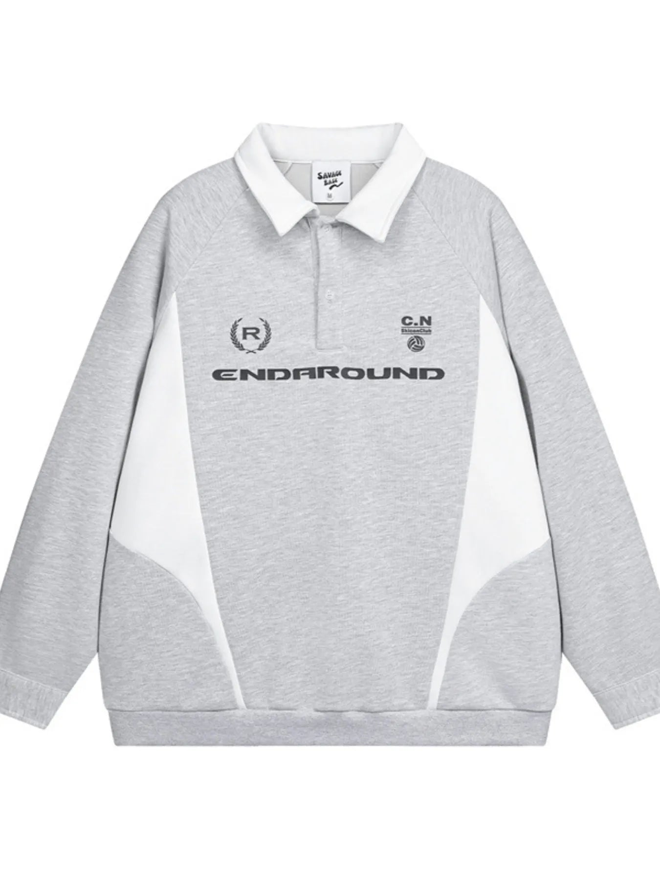 This men’s long-sleeve polo sweatshirt combines a contrasting-letter design with comfortable, versatile styling for casual or sporty looks.