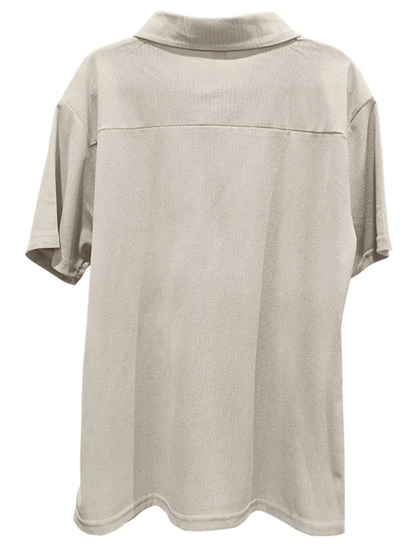 This is a plus-size men's two-piece set featuring a quarter-zip polo with short sleeves and matching pants, designed for comfortable, easy-wear versatility.
