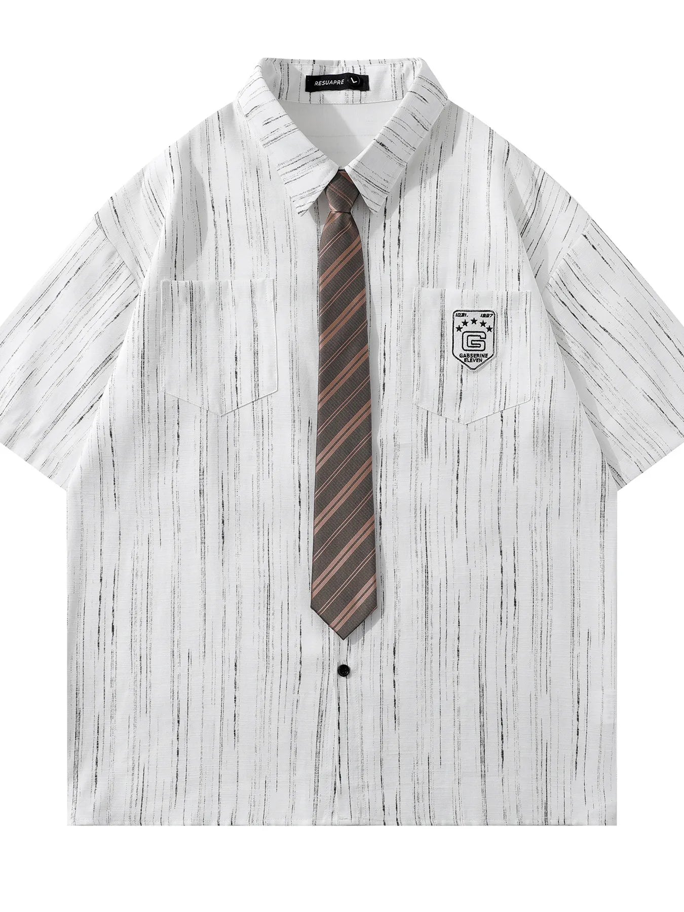This men’s striped short-sleeve shirt with tie delivers a sharp, polished look with breathable, comfortable fabric and a coordinated tie for effortless styling.