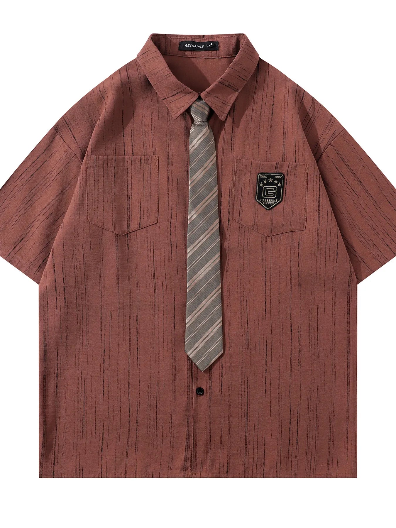 This men’s striped short-sleeve shirt with tie delivers a sharp, polished look with breathable, comfortable fabric and a coordinated tie for effortless styling.