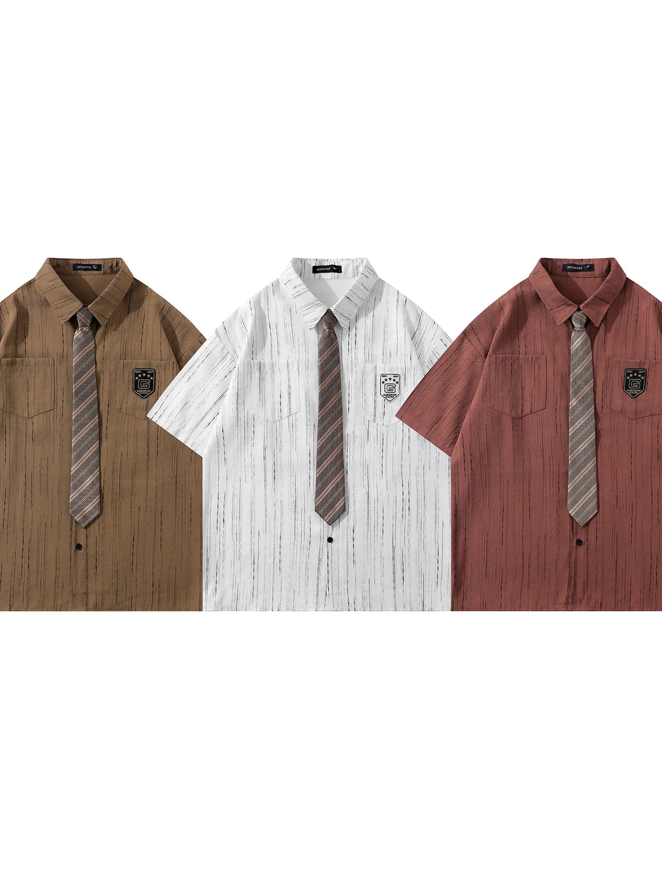 This men’s striped short-sleeve shirt with tie delivers a sharp, polished look with breathable, comfortable fabric and a coordinated tie for effortless styling.