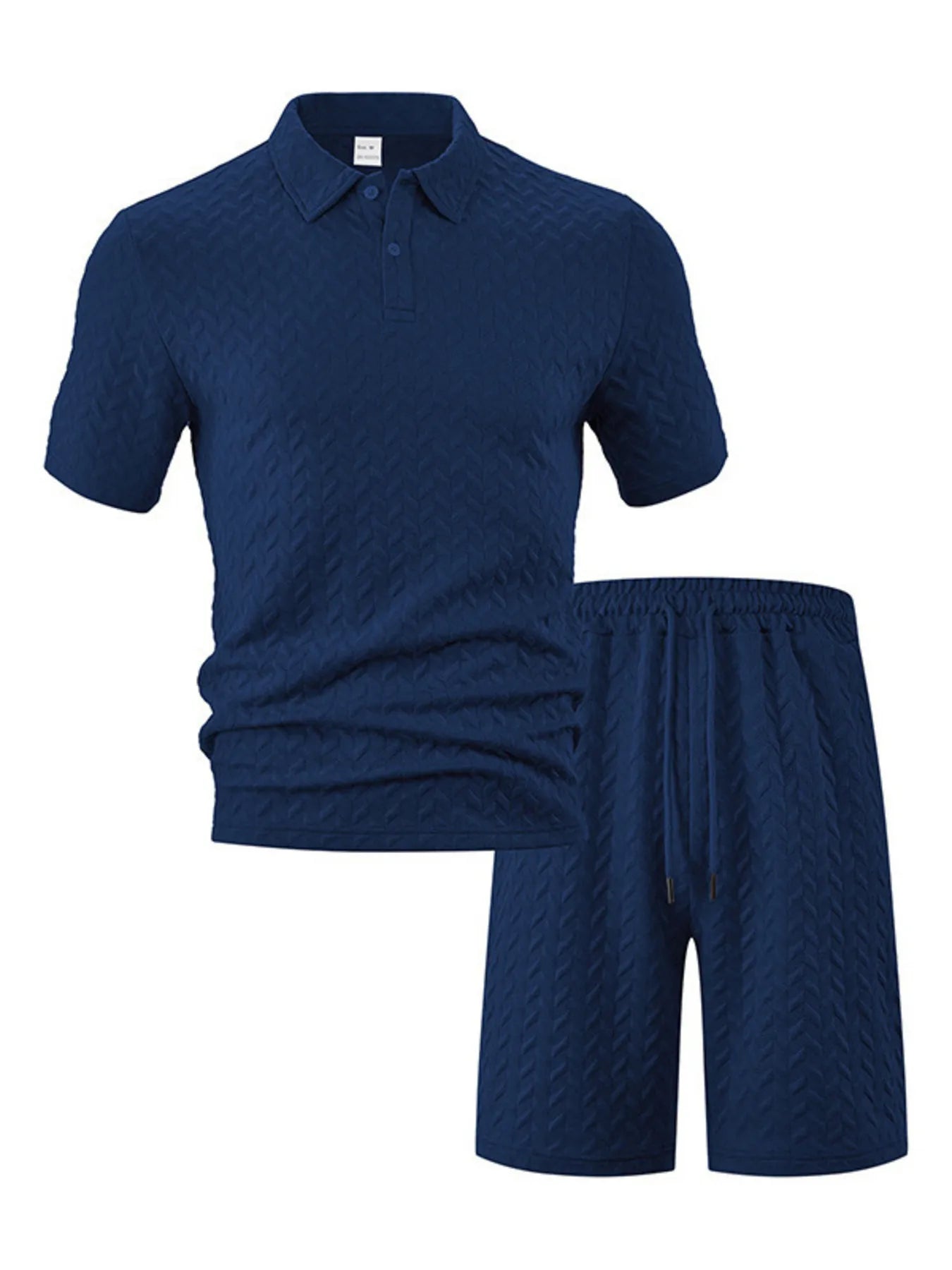 Mens_Full Size Textured Polo Shirt and Shorts Set Plus Size