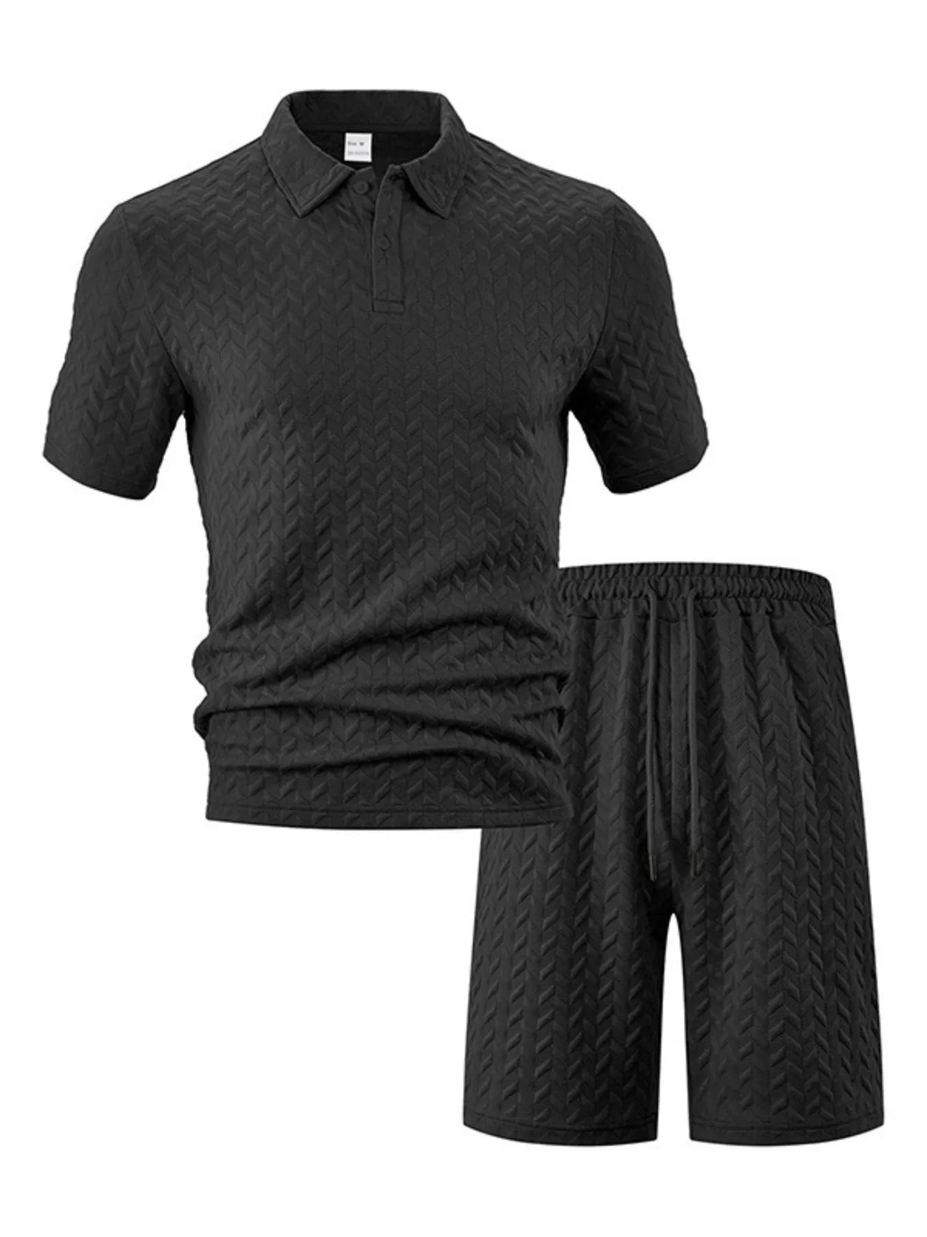 Mens_Full_Size Textured Polo Shirt and Shorts Set Plus Sizes