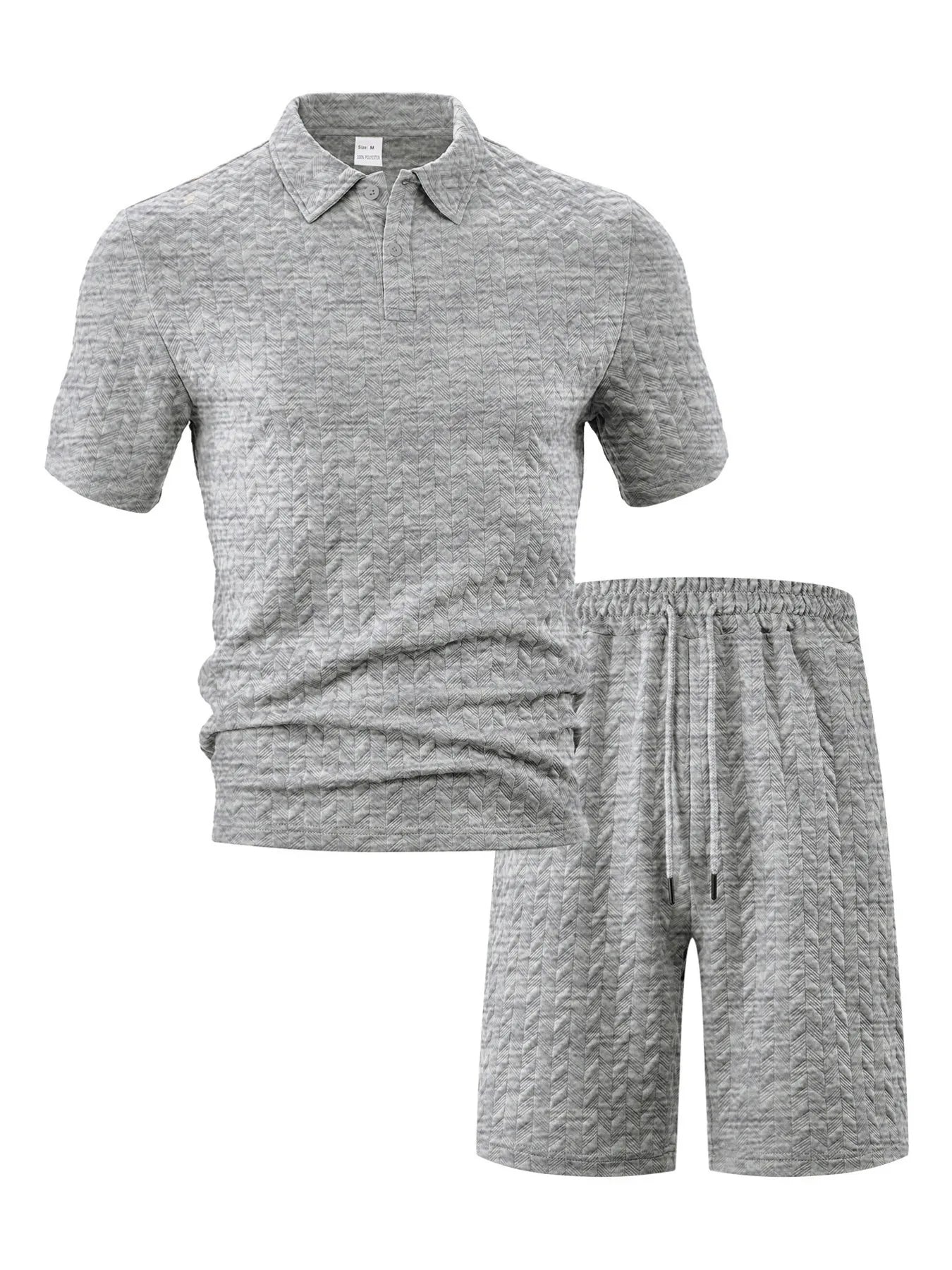 Mens_Full_Size Textured Polo Shirt and Shorts Set Plus Sizes_a