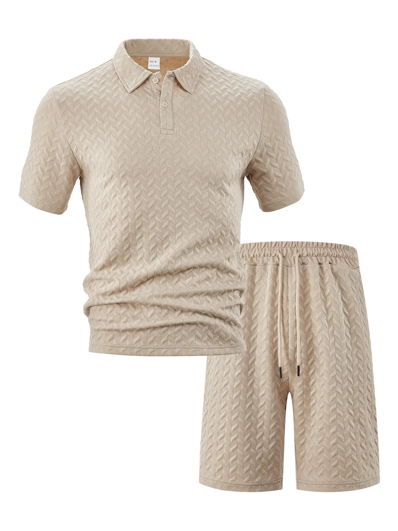 Mens_Full_Size Textured Polo Shirt and Shorts Set Plus Sizes_aa