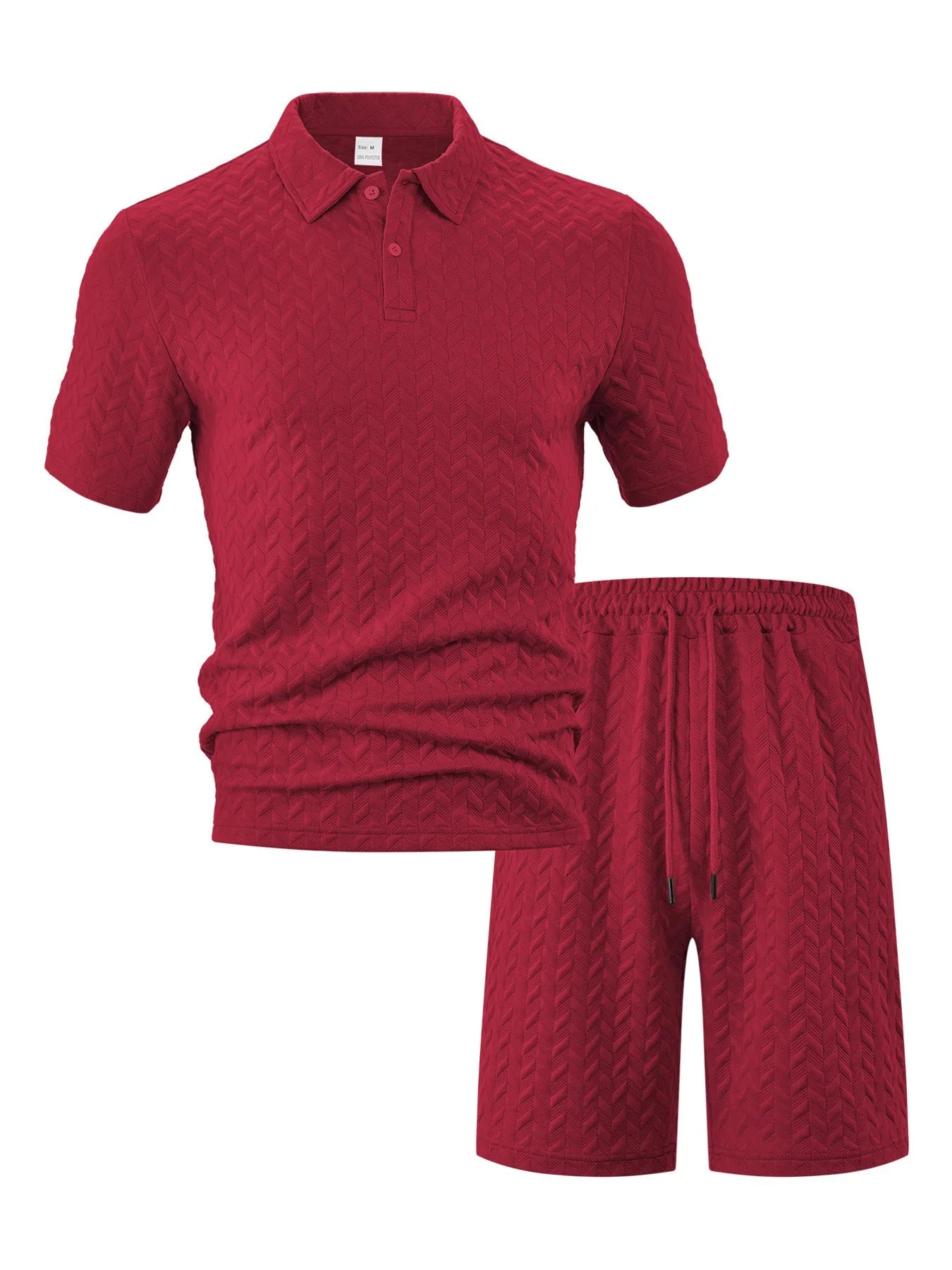 Mens_Full_Size Textured Polo Shirt and Shorts Set Plus Sizes_aca