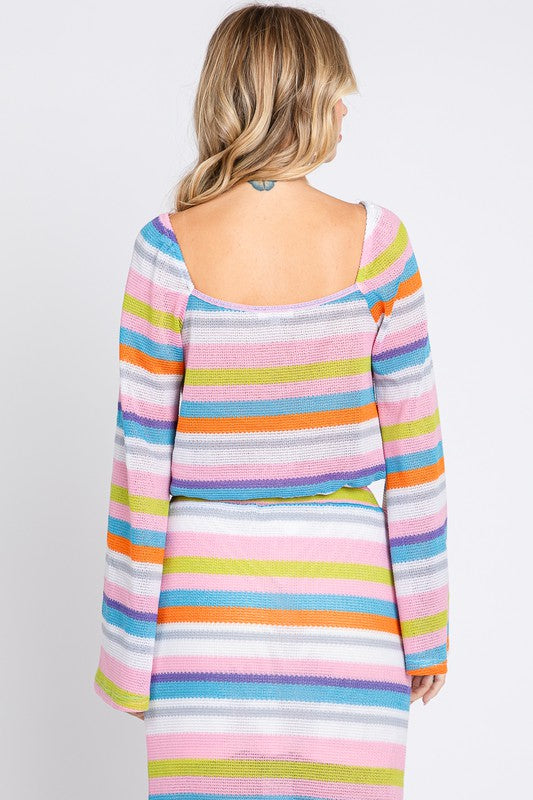 Crop-length silhouette with horizontal stripes adds fun to any outfit.