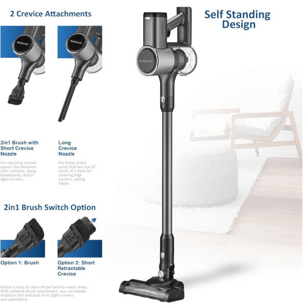 The National 2-in-1 Cordless Handheld Vacuum Cleaner is a lightweight, rechargeable vacuum that combines handheld and stick configurations for versatile, powerful cleaning on floors and upholstery without the hassle of cords.