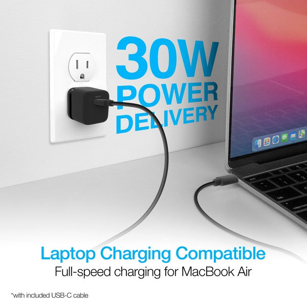A compact Naztech wall charger with a 30W USB-C Power Delivery port and two matching USB-C to USB-C cables—designed for fast, portable charging.