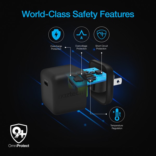 A compact Naztech wall charger with a 30W USB-C Power Delivery port and two matching USB-C to USB-C cables—designed for fast, portable charging.