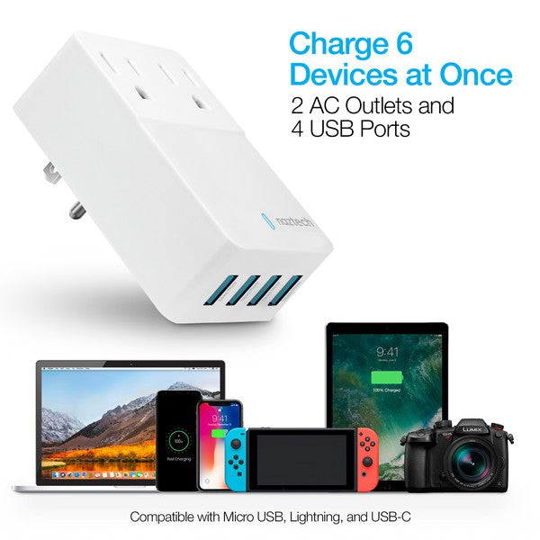 Naztech wall chargers—4 USB ports and 2 AC outlets for efficient multi-device charging.