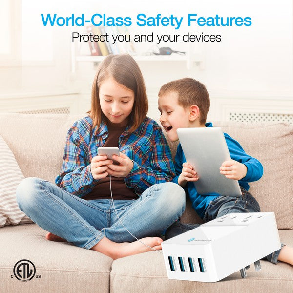Naztech wall chargers—4 USB ports and 2 AC outlets for efficient multi-device charging.