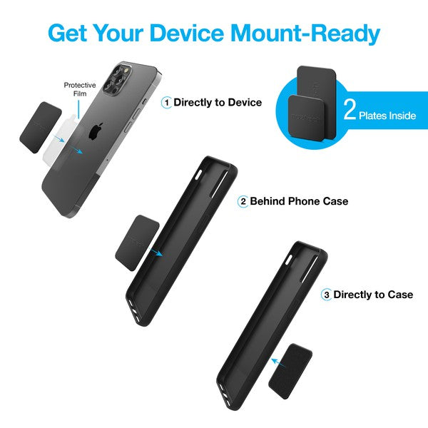 A compact NuTech Elite Series magnetic mount that attaches to any laptop, securely holding a smartphone for multitasking or video calls.