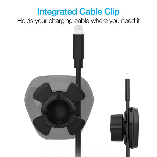 A compact NuTech Elite Series magnetic mount that attaches to any laptop, securely holding a smartphone for multitasking or video calls.