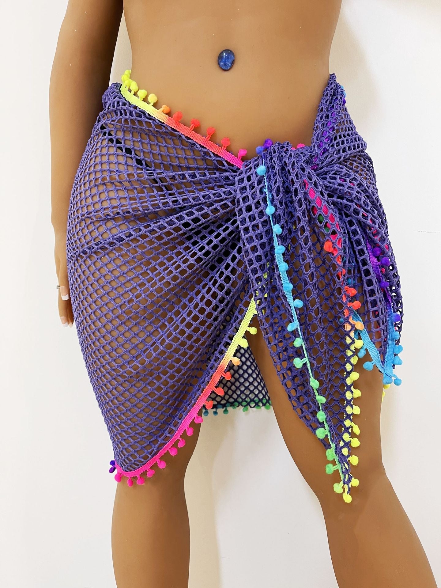 Women Beach Beach Cover Up Multiple Wear Multicolored Tassel Stitching One Piece Shawl