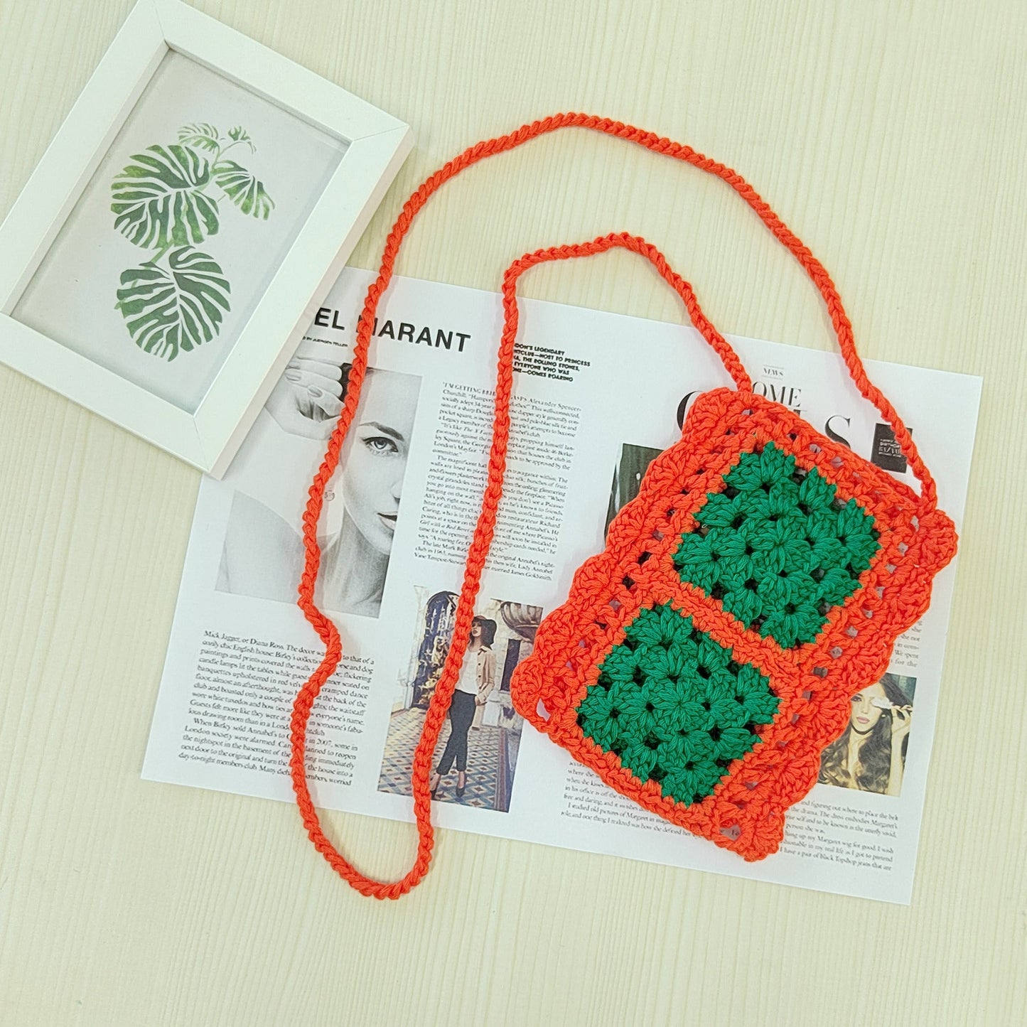 Handmade Woven Women Bag Net Red Ethnic Mobile Phone Bag Color Contrast Patchwork Single-Piece Crossbody Bag