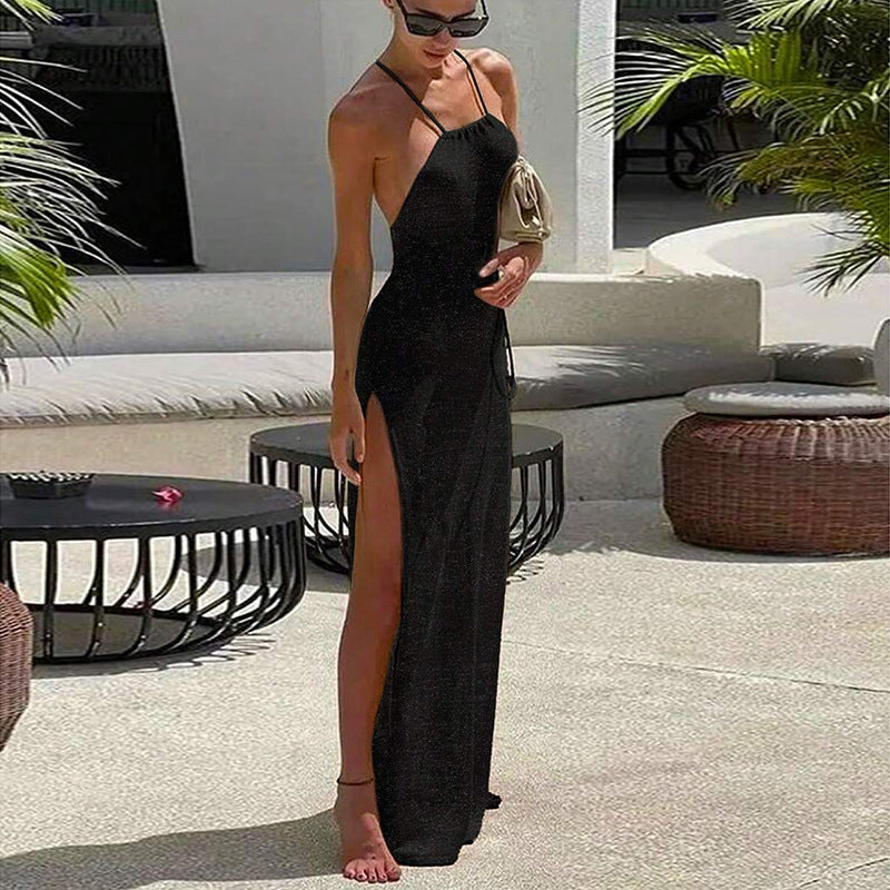 Double Sided High Slit Sling Beautiful Back Knitted Dress Beach Dress Women