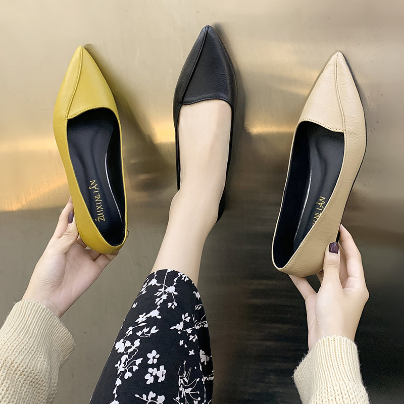 Flat shoes female 2021 early spring new pattern Sharp point Flat bottom comfort Doug shoes Internet celebrity Soft skin soft sole Versatile Ladle shoes tide
