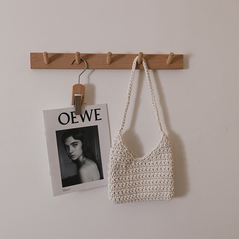Single Shoulder Cotton Thread Woven Bag Solid Color Single Shoulder Women Bag Casual Underarm Bag Vacation Beach Bag