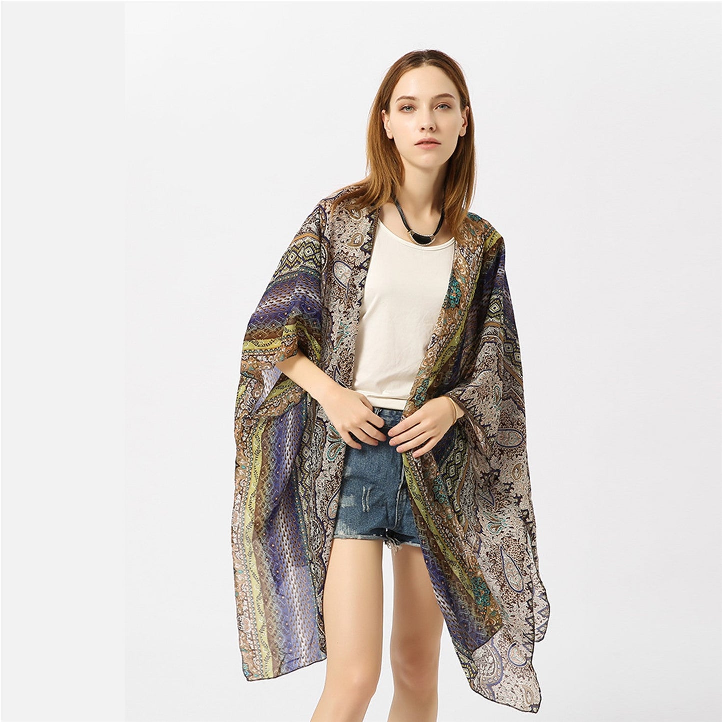 Spring Summer Paisley Pattern Kimono Cardigan Sun Protection Sun Shade Blouse
