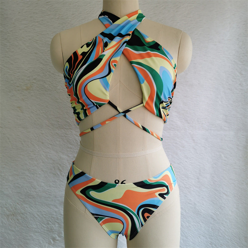 New Three Piece Swimsuit Women Dress Printed Bikini Sexy Split Swimsuit