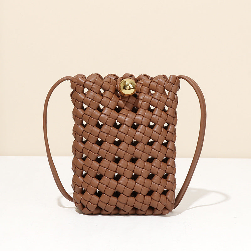 Maillard Hand Woven Convenient Compact Mini Shoulder Crossbody Mobile Phone Bag Gilding Buckle Small Square Bag Export Bag