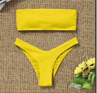 Bikini Ladies Solid Color Split Back Hollow Out Cutout Out Swimsuit Bikini