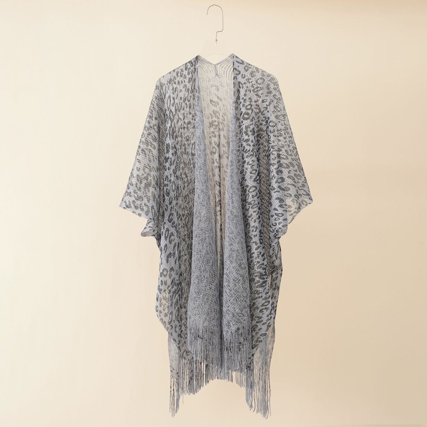 Summer Leopard Print Gold Silk Hollow Out Cutout Tassel Shawl Beach Sun Protection Sun Proof Cardigan Coat