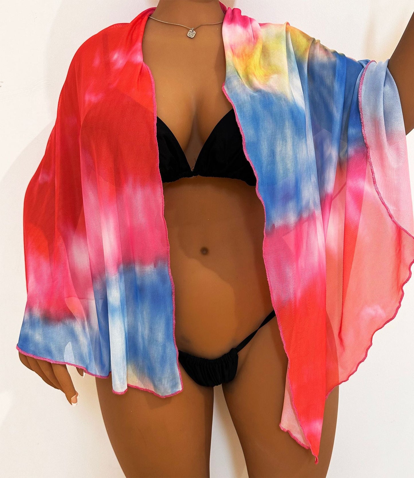 Mesh Beach Skirt Women Clothes Random Tie Dyed Printed One Piece Irregular Asymmetric Skirt