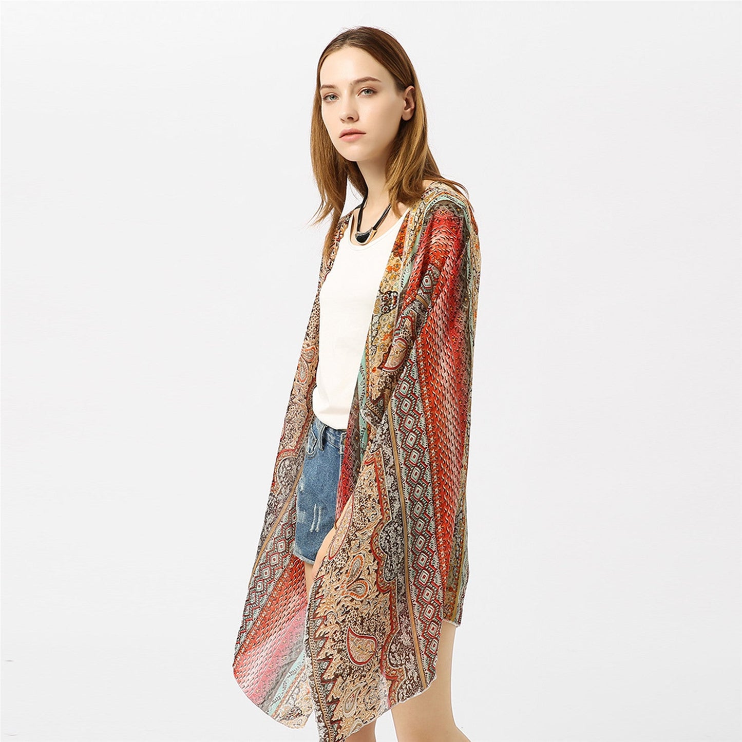 Spring Summer Paisley Pattern Kimono Cardigan Sun Protection Sun Shade Blouse